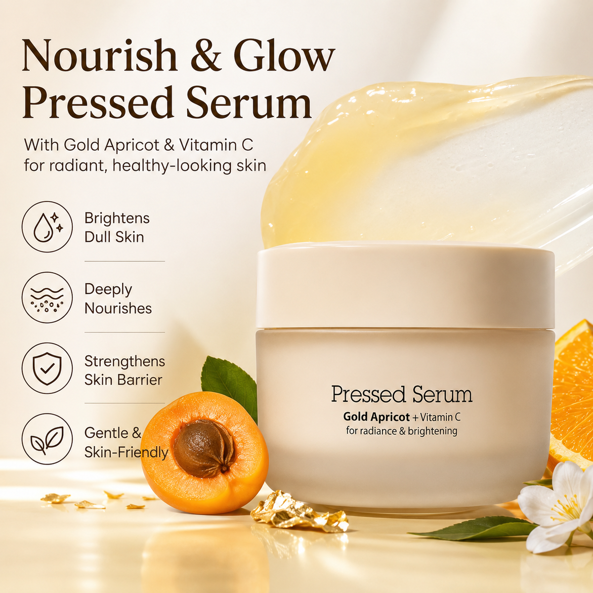 Gold Apricot Vitamin C Pressed Serum – Hydrating Radiance Care