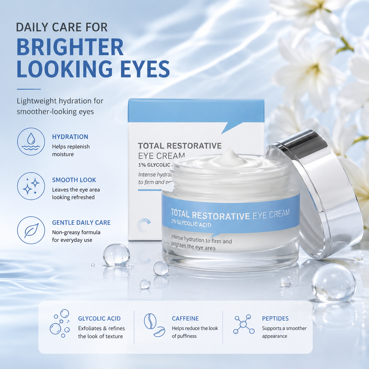 Restorative Eye Cream with Glycolic Acid – Hydrating & Smooth-Look Daily Care