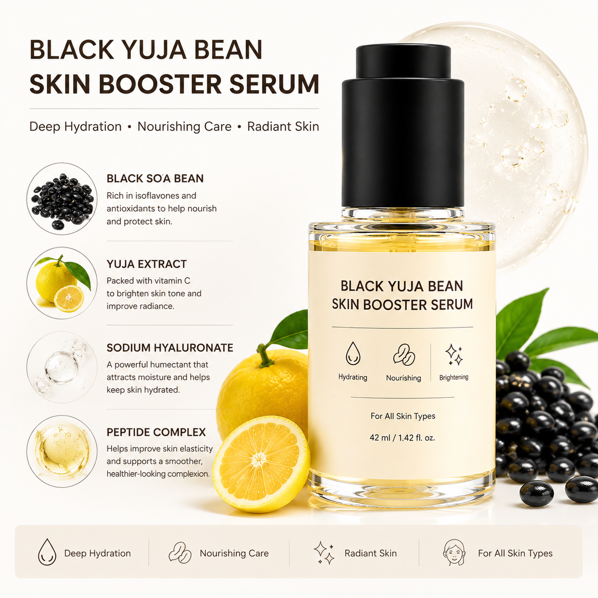 Daily Hydrating Skin Booster Serum with Yuja & Black Soybean – Lightweight Facial Care
