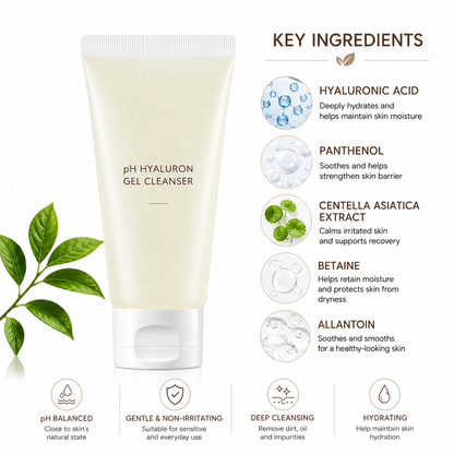 pH Hyaluron Gentle Gel Cleanser – Hydrating, Daily Face Wash for Sensitive Skin