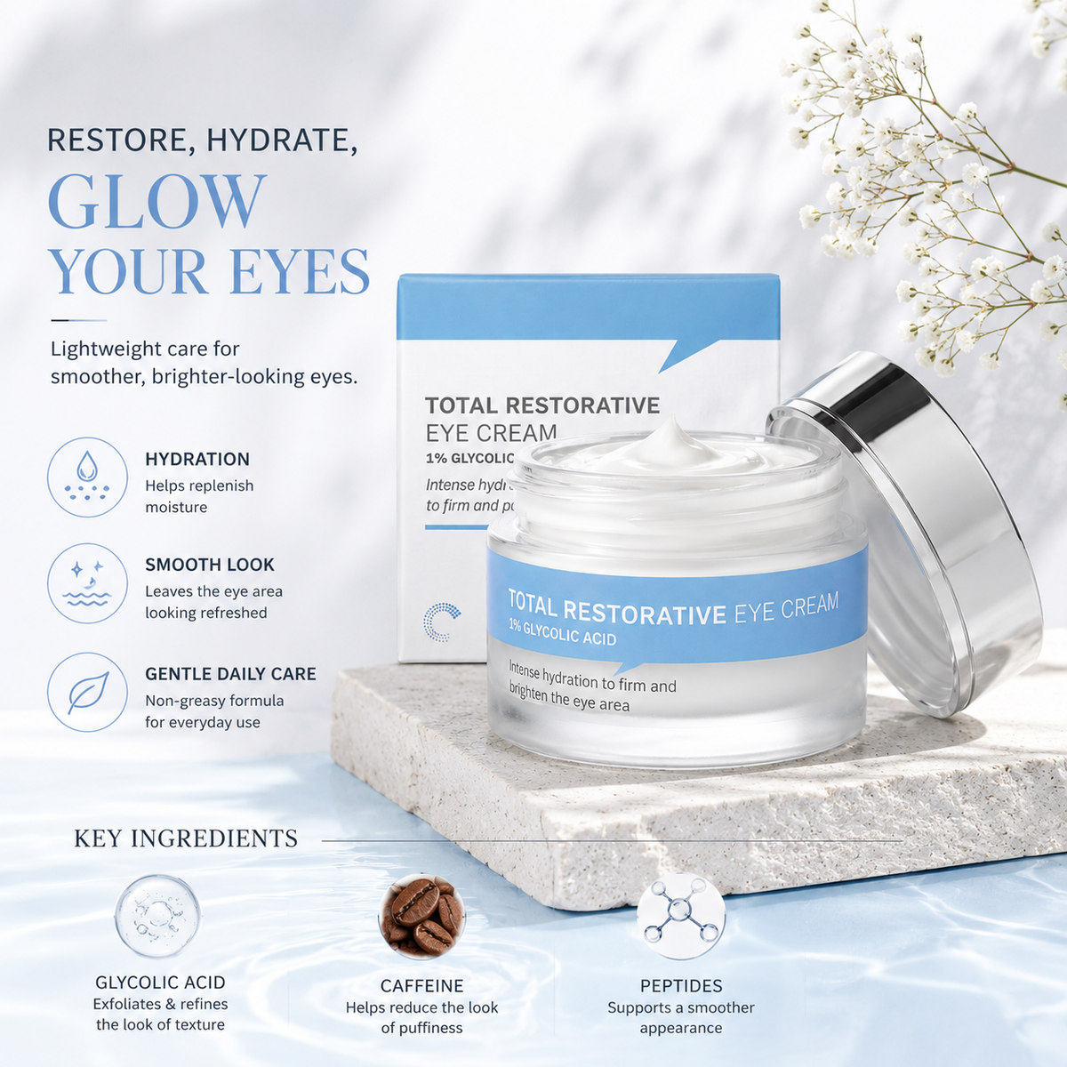 Restorative Eye Cream with Glycolic Acid – Hydrating & Smooth-Look Daily Care