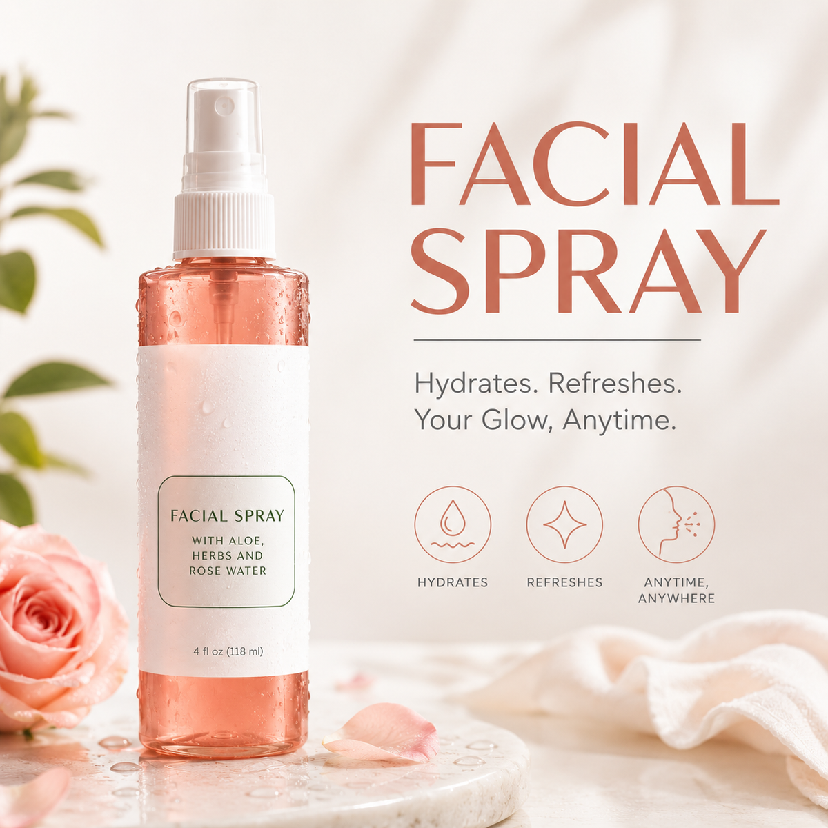 Hydrating Rose & Aloe Facial Spray Mist for All Skin Types