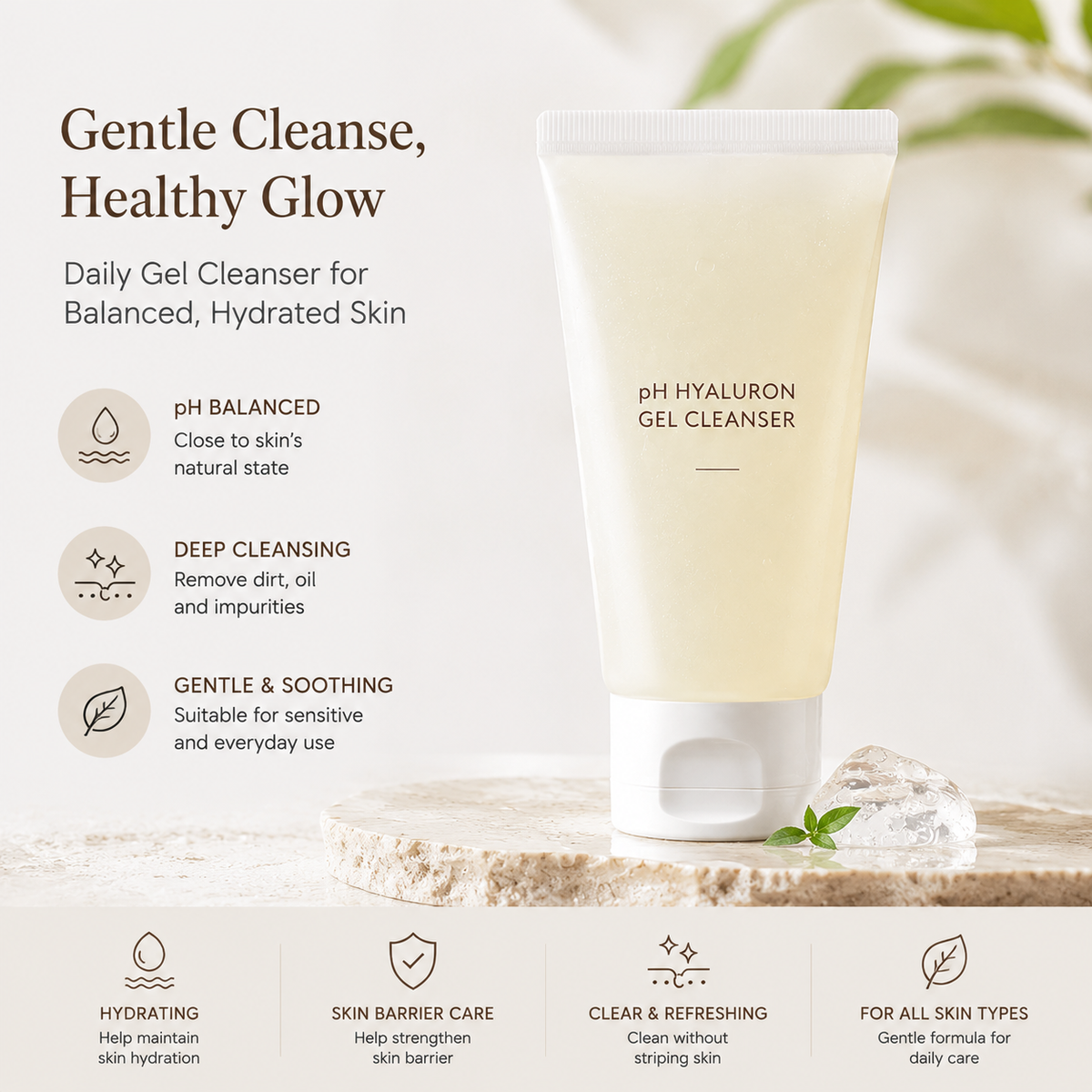 pH Hyaluron Gentle Gel Cleanser – Hydrating, Daily Face Wash for Sensitive Skin